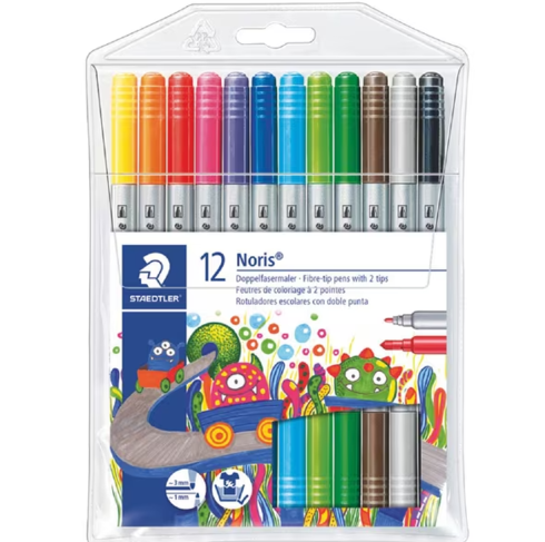 Felt Pens Dual Ended Staedtler Noris Pk 12   One End has thin nib for 1mm lines, Other End has thicker nib for 3mm lines