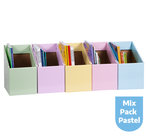 BOOK BOX PK 5 ASST MIX #6 PASTELS GRN BLU PNK YLW PPL 170W X250D X 280H X 170HF 752830034631