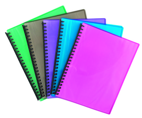 Display Book - A4 Refillable A4 20 Pocket Tudor Assorted Fluro Ribbed Colours  9310029328506