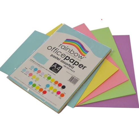 Copy Paper A4 80gsm Pk 100 Sheets Pastel Asst Cols Rainbow