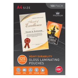 GBC LAMINATING POUCH A4 125 MICRON PK100