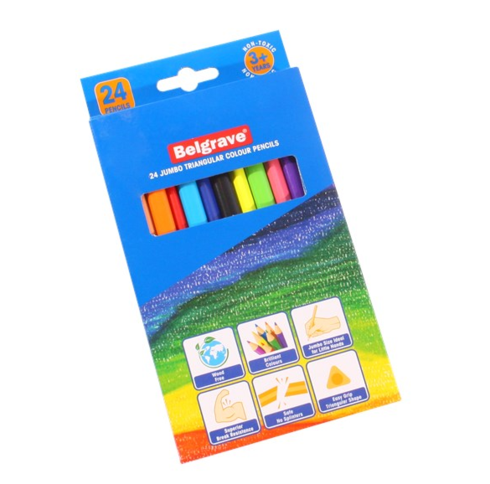 COLOUR PENCILS TRIANGULAR JUMBO PK 24 BELGRAVE WOOD FREE 9310703830530