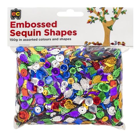 Embossed Sequins Shapes 150g Asst Cols + Size 9314289033231