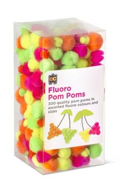 Pom Poms Fluoro Packet 300 Asst Cols + Sizes 9314289032920