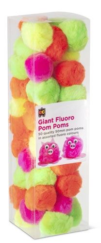 Pom Poms Giant Fluoro 50mm Packet 50 Asst Cols 9314289032951