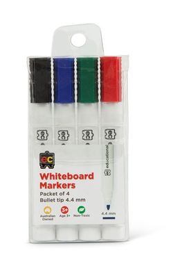 Whiteboard Marker Pk 4 Asst Cols Thick Barrell 4.4mm Tip Dry Erase 9314289032081