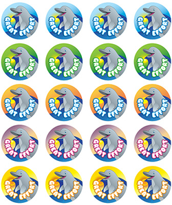 Stickers - Dolphin-Great - Pk 100  9321862005752